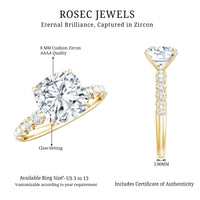 Cushion Cut Zircon Engagement Ring with Side Stones