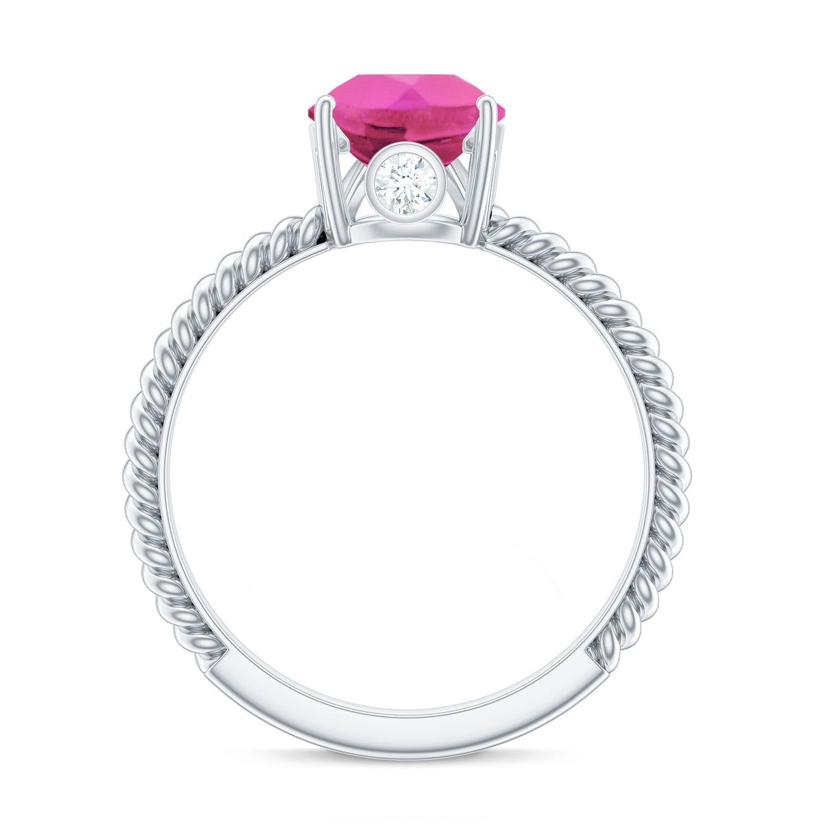 2.5 Carat Lab Created Pink Sapphire Teardrop Engagement Ring with Surprise Diamond