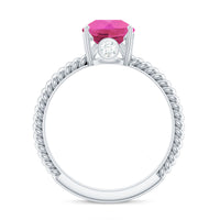 2.5 Carat Lab Created Pink Sapphire Teardrop Engagement Ring with Surprise Diamond