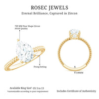 Certified Pear Zircon Solitaire Engagement Ring