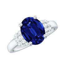 Certified 4 Carat Oval Lab Grown Blue Sapphire Engagement Ring with Diamonds