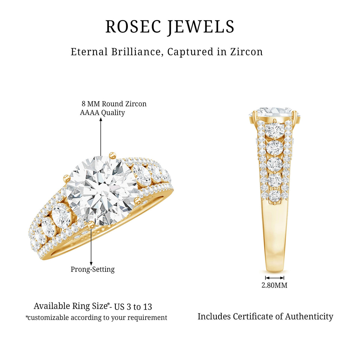 Round Cubic Zirconia Engagement Ring with Side Stones