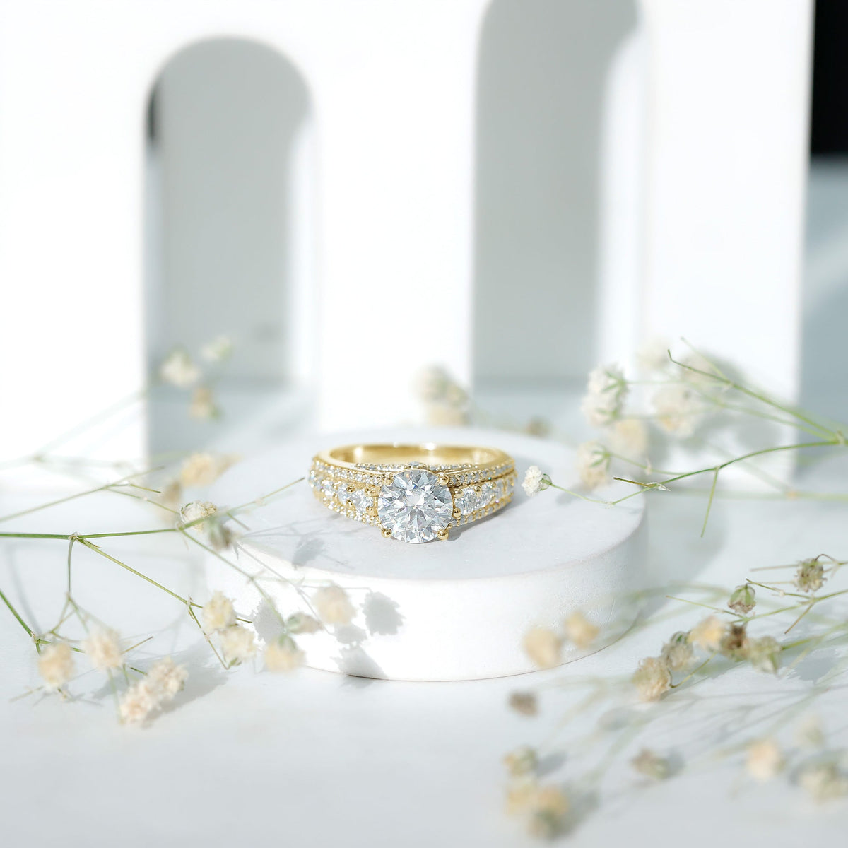 Round Cubic Zirconia Engagement Ring with Side Stones