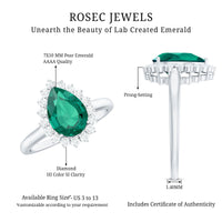 2 Carat Pear Cut Lab Created Emerald Halo Engagement Ring with Diamond