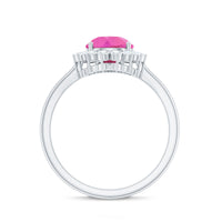 Pear Created Pink Sapphire and Diamond Halo Engagement Ring