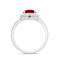 Certified 2.9 Carat Lab Grown Ruby Teardrop Engagement Ring with Diamond Halo