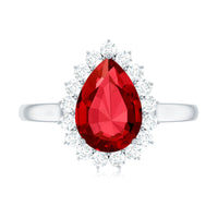 Certified 2.9 Carat Lab Grown Ruby Teardrop Engagement Ring with Diamond Halo