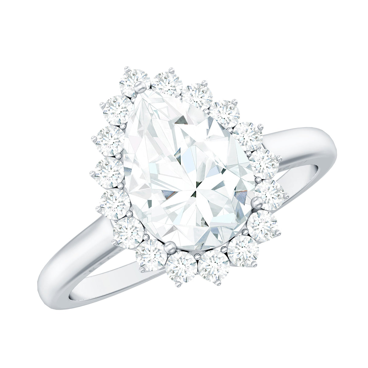 1.4 Carat Cubic Zirconia Teardrop Halo Engagement Ring