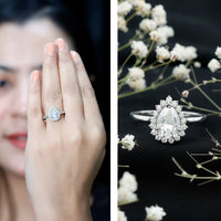 1.4 Carat Cubic Zirconia Teardrop Halo Engagement Ring