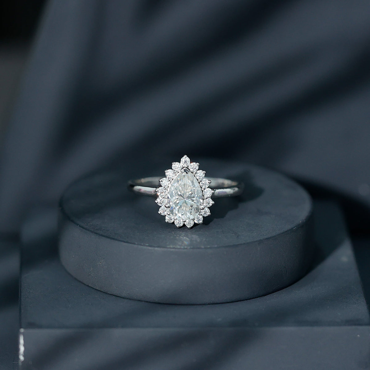 1.4 Carat Cubic Zirconia Teardrop Halo Engagement Ring