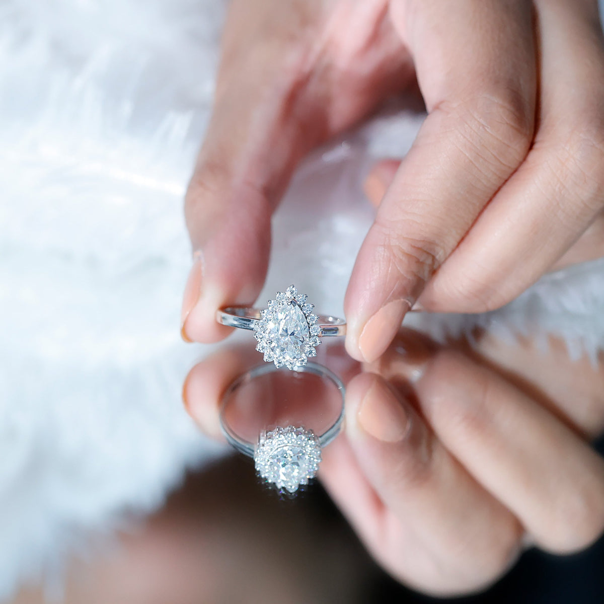 1.4 Carat Cubic Zirconia Teardrop Halo Engagement Ring