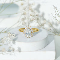 1.4 Carat Cubic Zirconia Teardrop Halo Engagement Ring