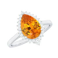 Certified 2.5 Carat Lab Grown Orange Sapphire Engagement Ring with Real Diamond Halo