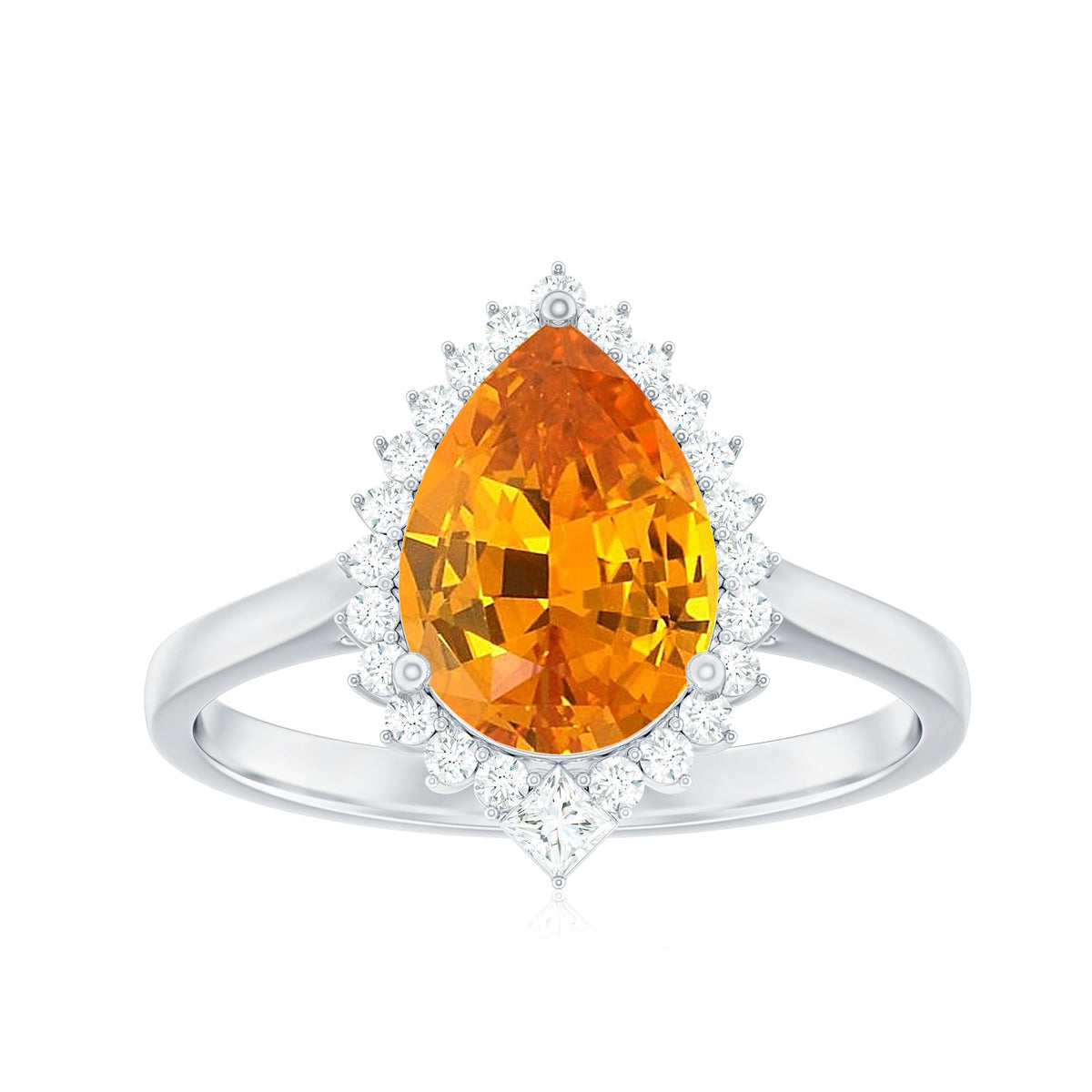 Certified 2.5 Carat Lab Grown Orange Sapphire Engagement Ring with Real Diamond Halo