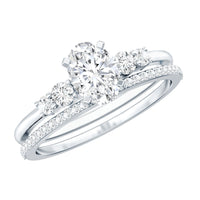 Certified 0.75 Carat Oval Lab Grown Diamond Wedding Bridal Ring Set