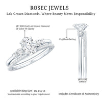 Certified 0.75 Carat Oval Lab Grown Diamond Wedding Bridal Ring Set