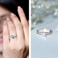 Certified 0.75 Carat Oval Lab Grown Diamond Wedding Bridal Ring Set
