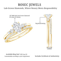 Certified 0.75 Carat Oval Lab Grown Diamond Wedding Bridal Ring Set