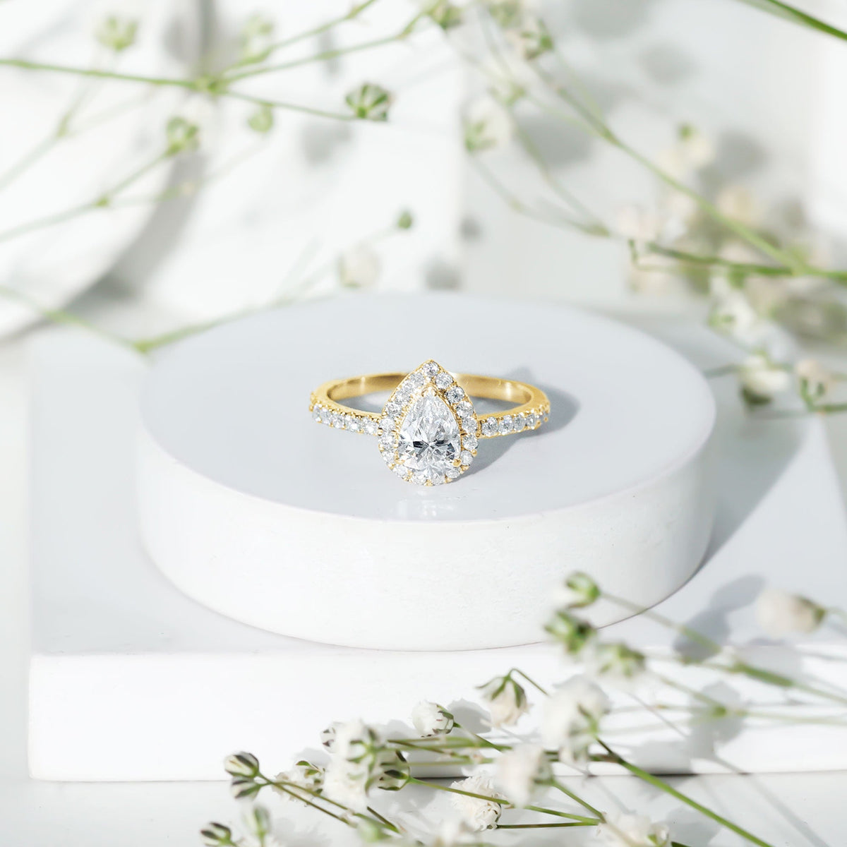 Certified Lab Grown Diamond Teardrop Halo Engagement Ring