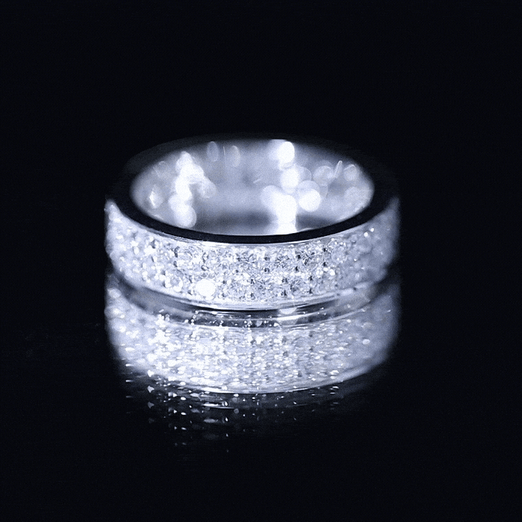Yellow lab-grown diamond wedding band for women by Rosec Jewels, featuring sparkling stones set in a sleek ring design.