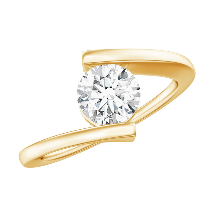 Certified 6mm lab-grown diamond tension setting engagement ring by Rosec Jewels, showcasing a sleek band with a sparkling central diamond.