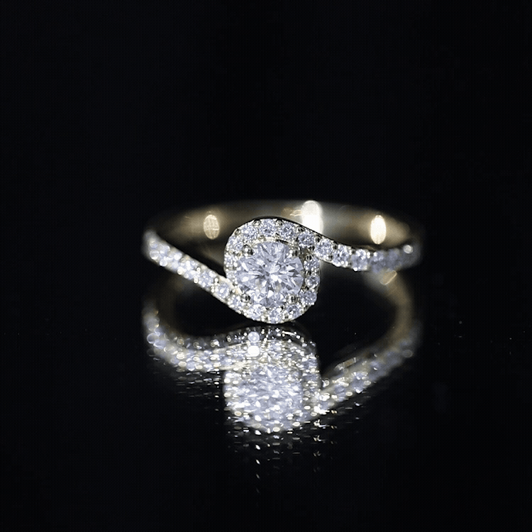 Yellow gold bypass engagement ring with a 0.4-carat lab-grown diamond, featuring a sleek and elegant design from Rosec Jewels.