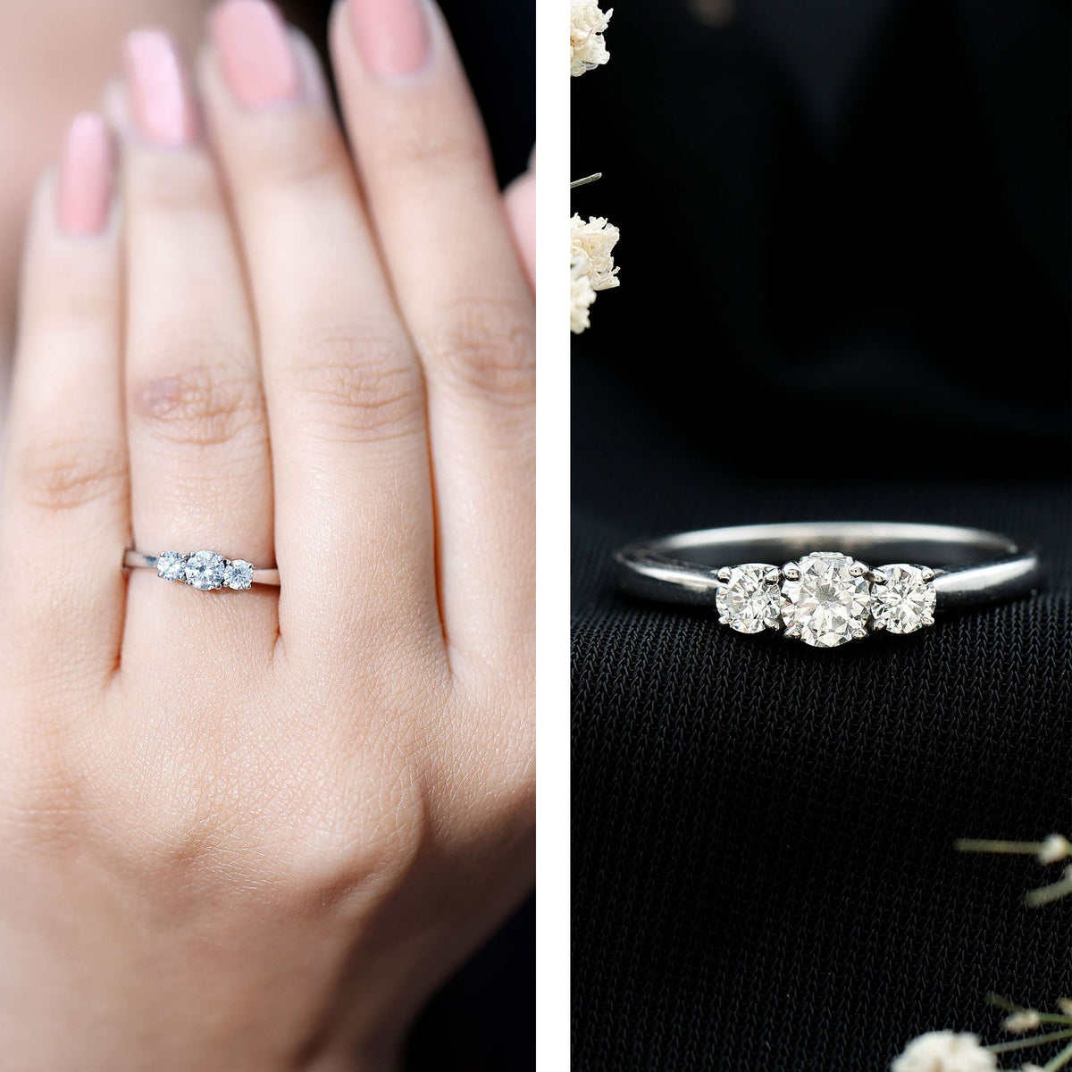 Lab Grown Diamond Minimal 3 Stone Engagement Ring