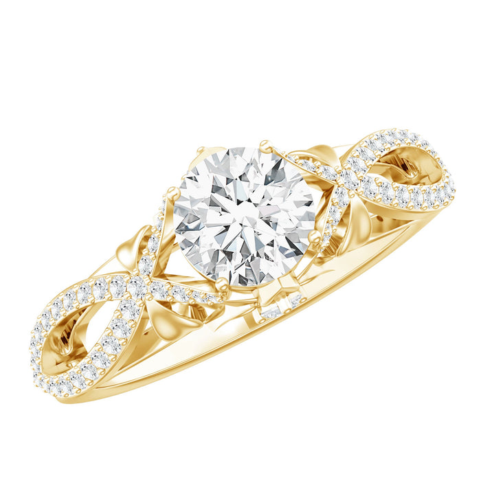Certified 0.9 carat lab-grown diamond crossover engagement ring by Rosec Jewels, showcasing sparkling diamond details and elegant band.