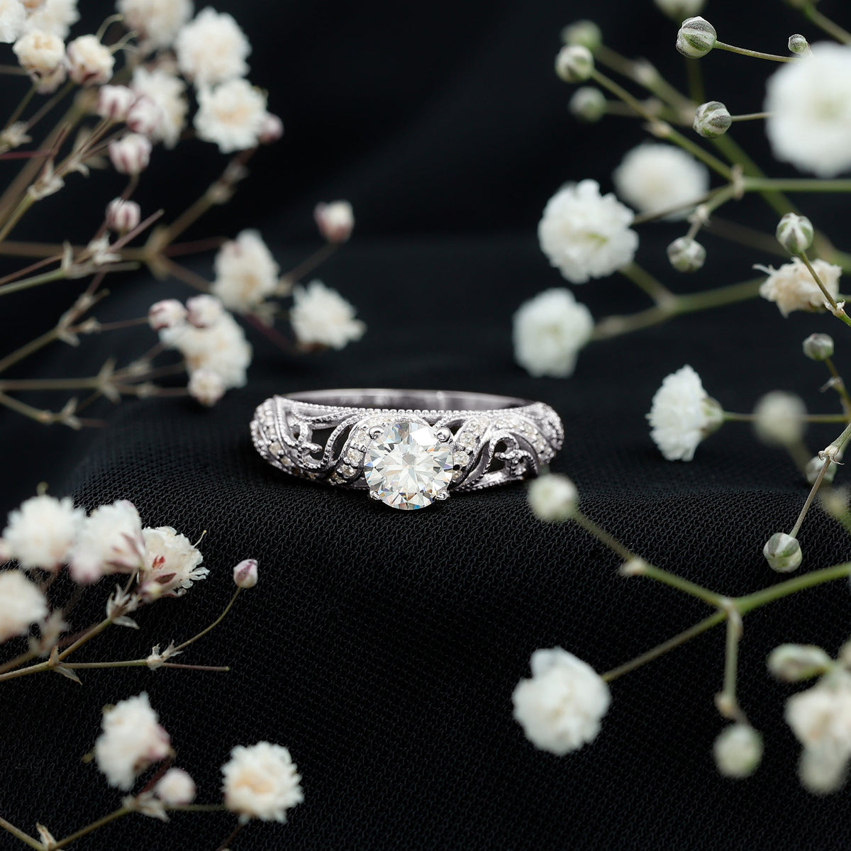 Certified 0.9 Carat Lab Grown Diamond Vintage Looking Engagement Ring