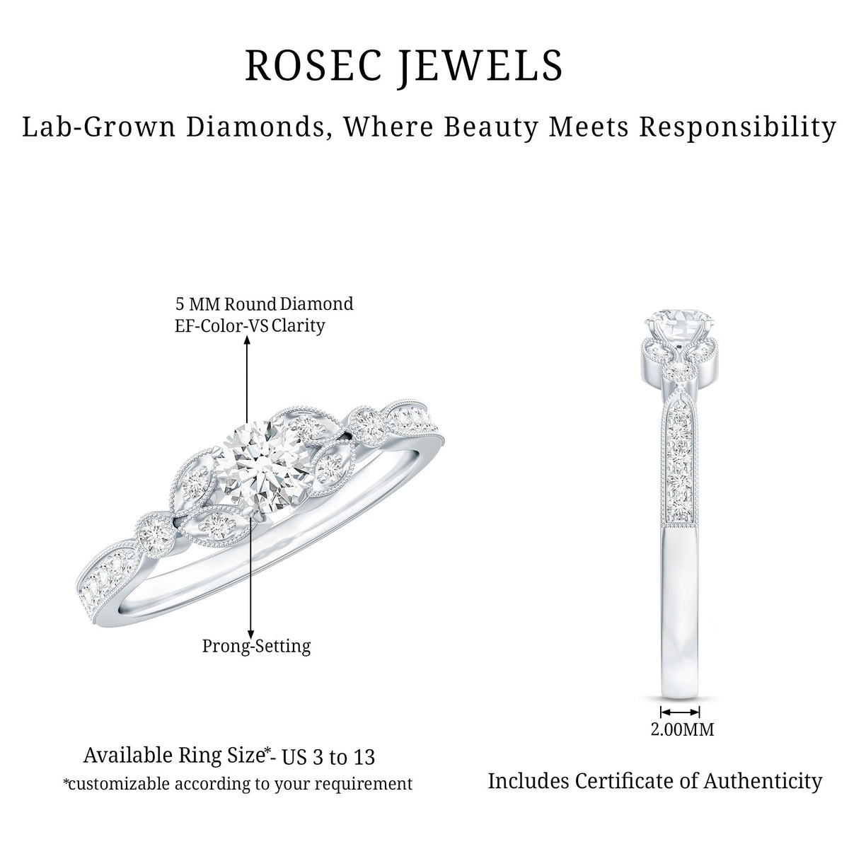 Certified Lab Grown Diamond Minimal Engagement Ring