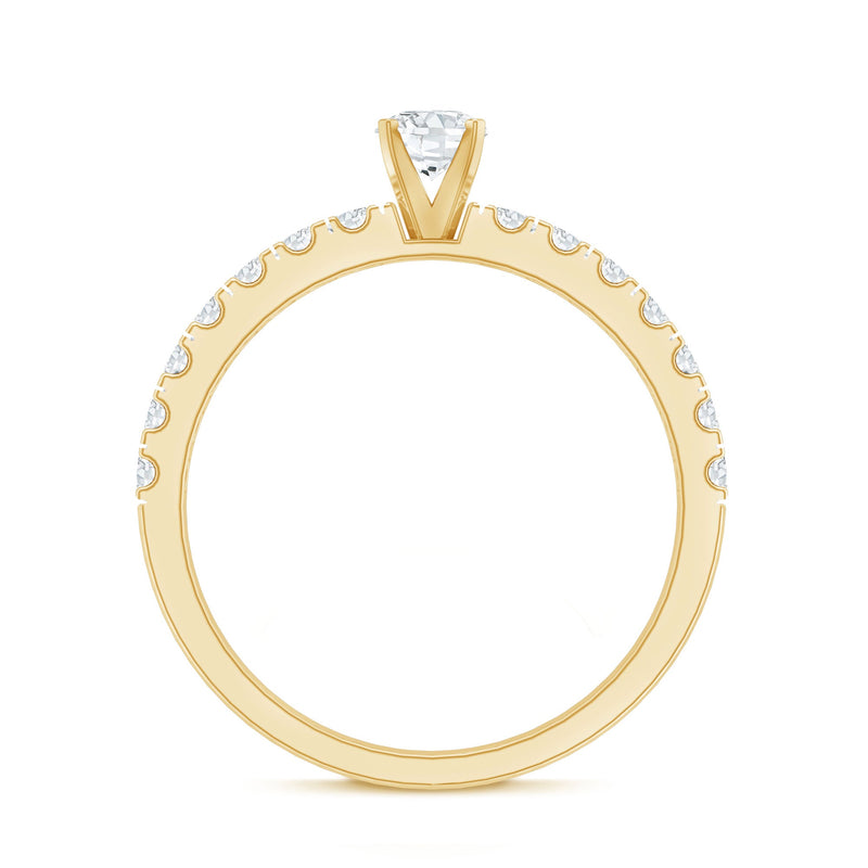 Certified lab grown diamond engagement ring with side stones, showcasing a sparkling diamond ring with intricate band details.