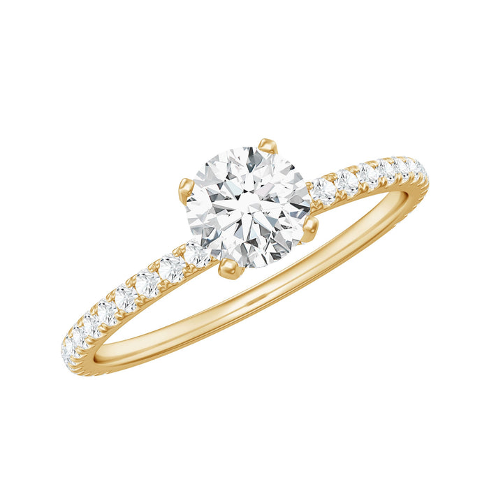 Rosec Jewels lab grown diamond 5mm solitaire engagement ring with side stones, featuring a sleek band and sparkling center stone.