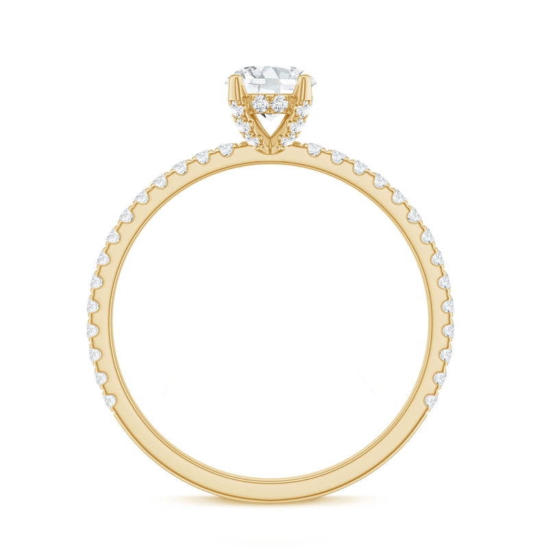 Lab grown diamond solitaire engagement ring with 5mm center stone and side stones, featuring a sleek band from Rosec Jewels.