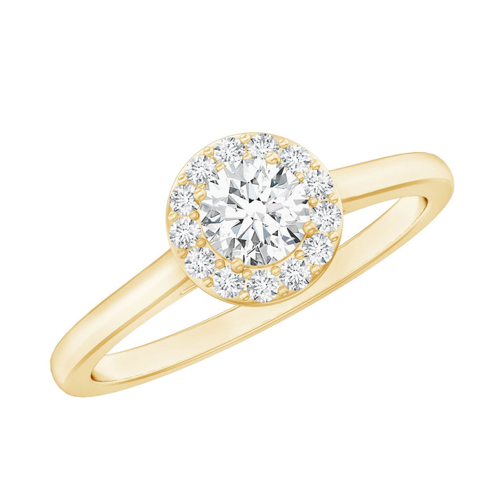 Certified lab-grown diamond halo promise engagement ring by Rosec Jewels with a central diamond and sparkling side stones.