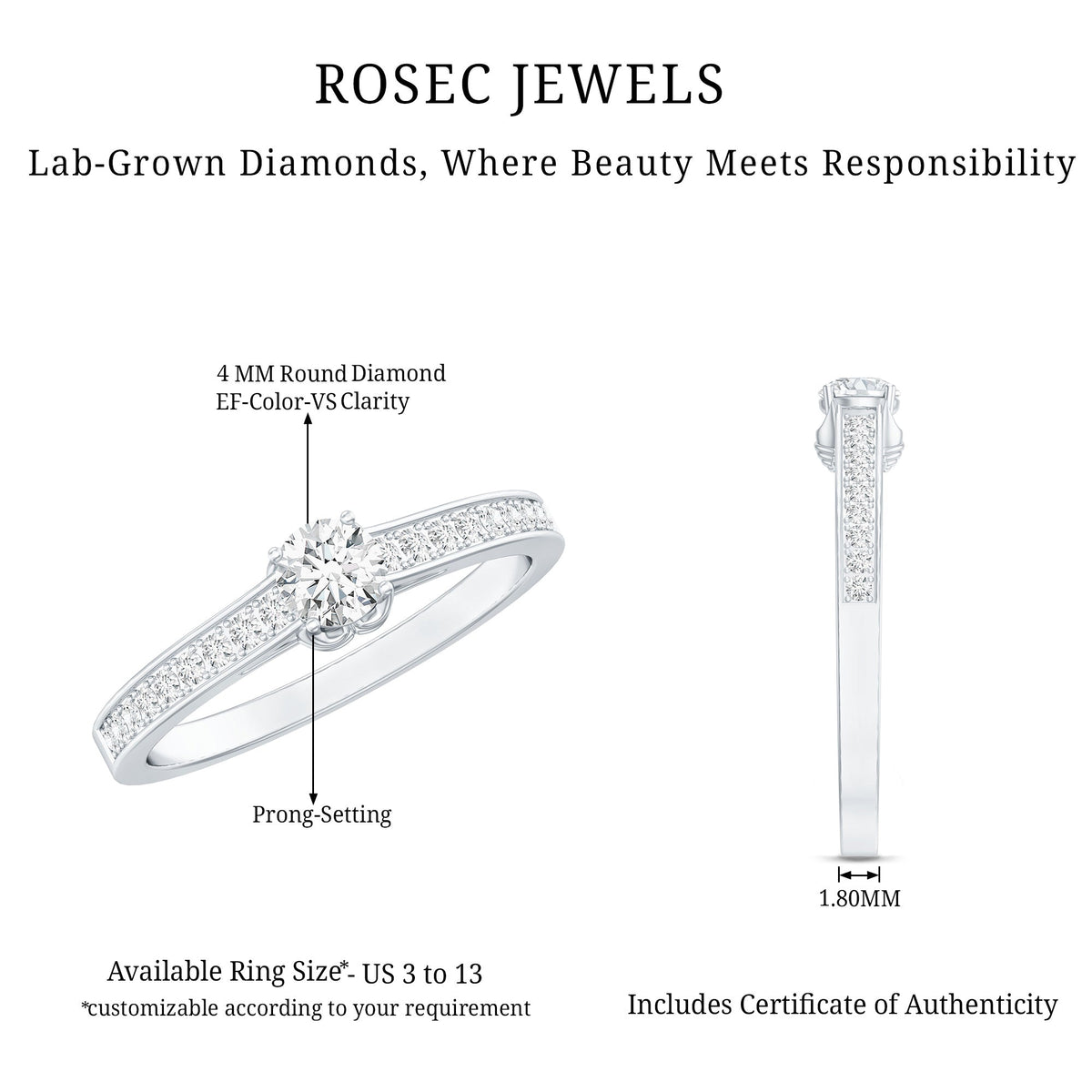 Certified Lab Grown Diamond Minimalistic Engagement Ring