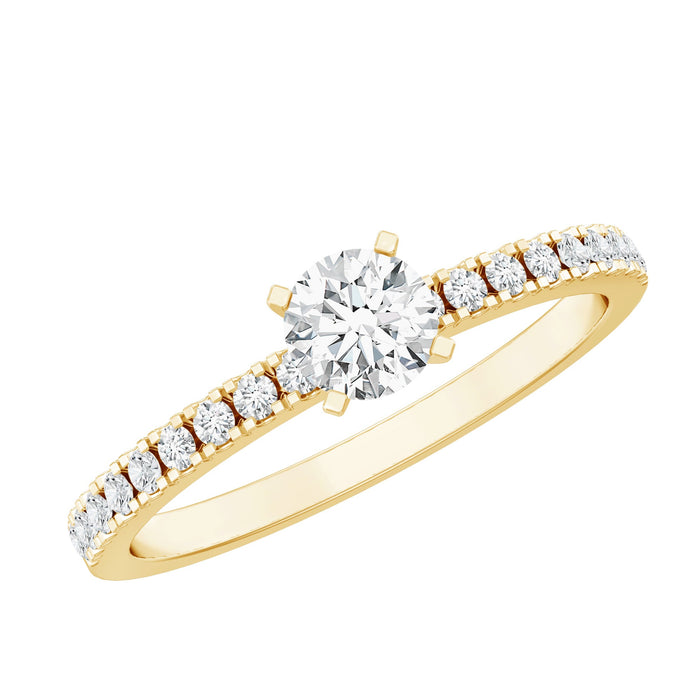 Lab grown diamond engagement ring with 5mm main stone and side stones, crafted by Rosec Jewels, displayed on a white background.