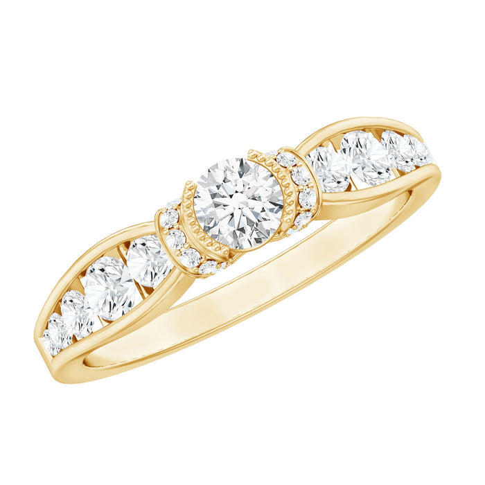 Certified lab-grown diamond minimalist engagement ring by Rosec Jewels featuring a sleek band and a sparkling central diamond.