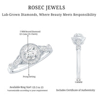 Vintage Looking 0.4 Carat Lab Grown Diamond Halo Engagement Ring With Side Stones