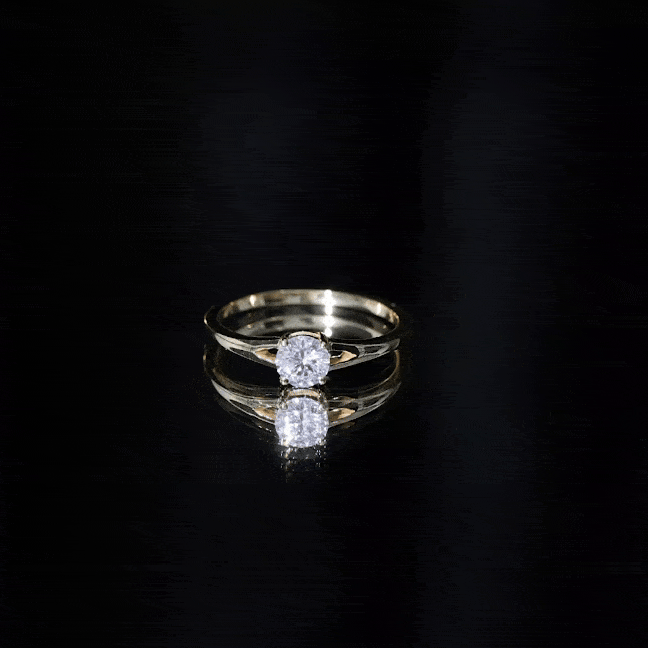 Yellow gold lab grown diamond 5mm solitaire promise ring with split shank design by Rosec Jewels.