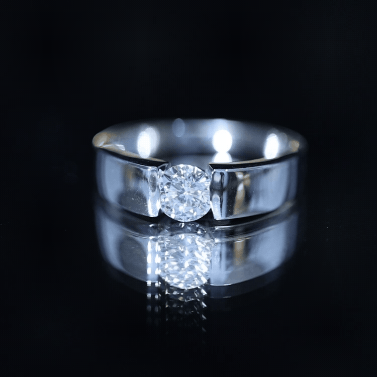 Yellow gold tension mount ring with a 0.4 carat lab-grown diamond solitaire band by Rosec Jewels