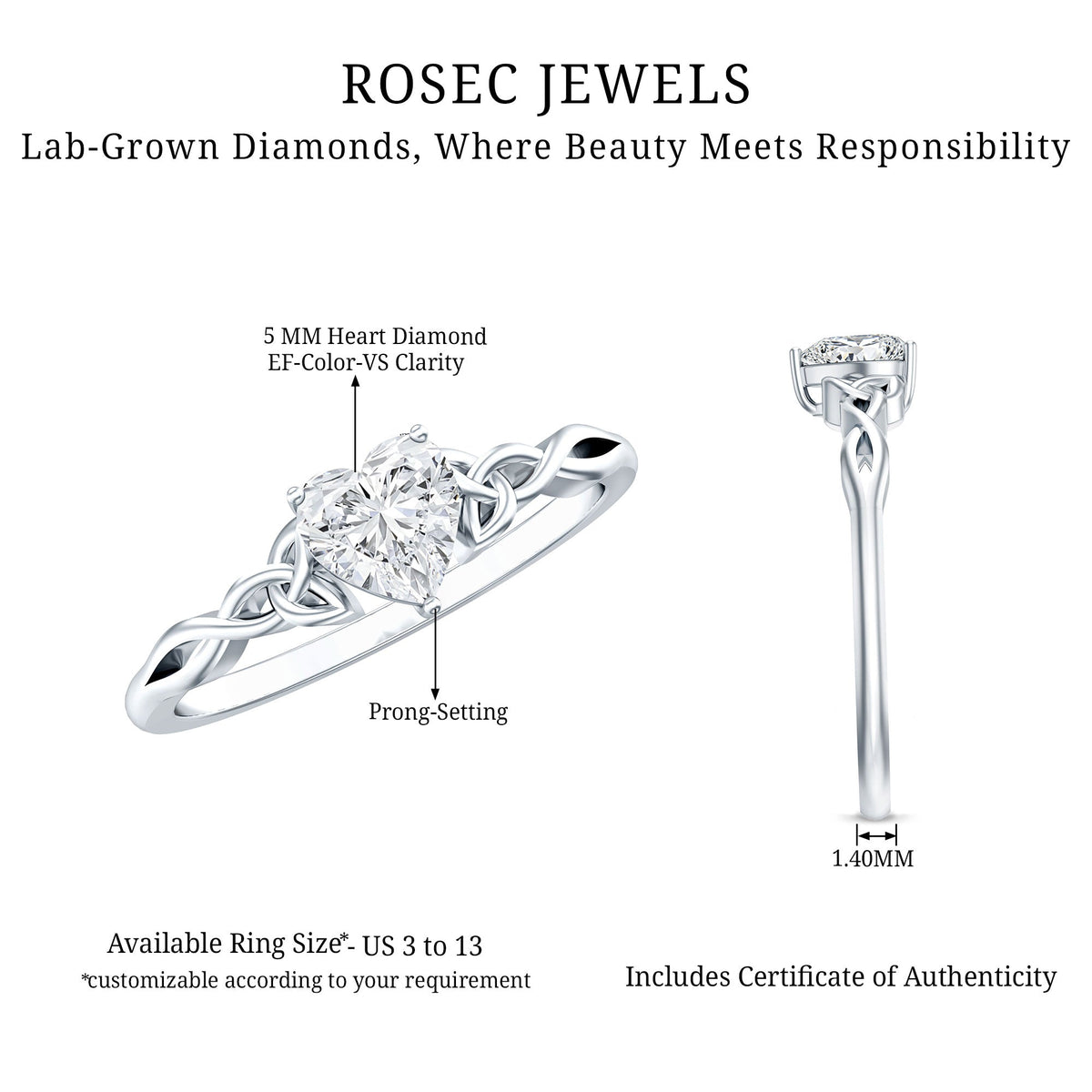 Certified Lab Grown Diamond 5 MM Heart Promise Ring