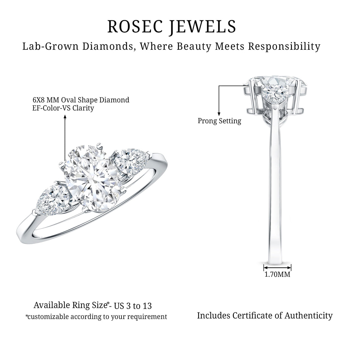 Lab Grown Diamond Past Present Future Engagement Ring For Women