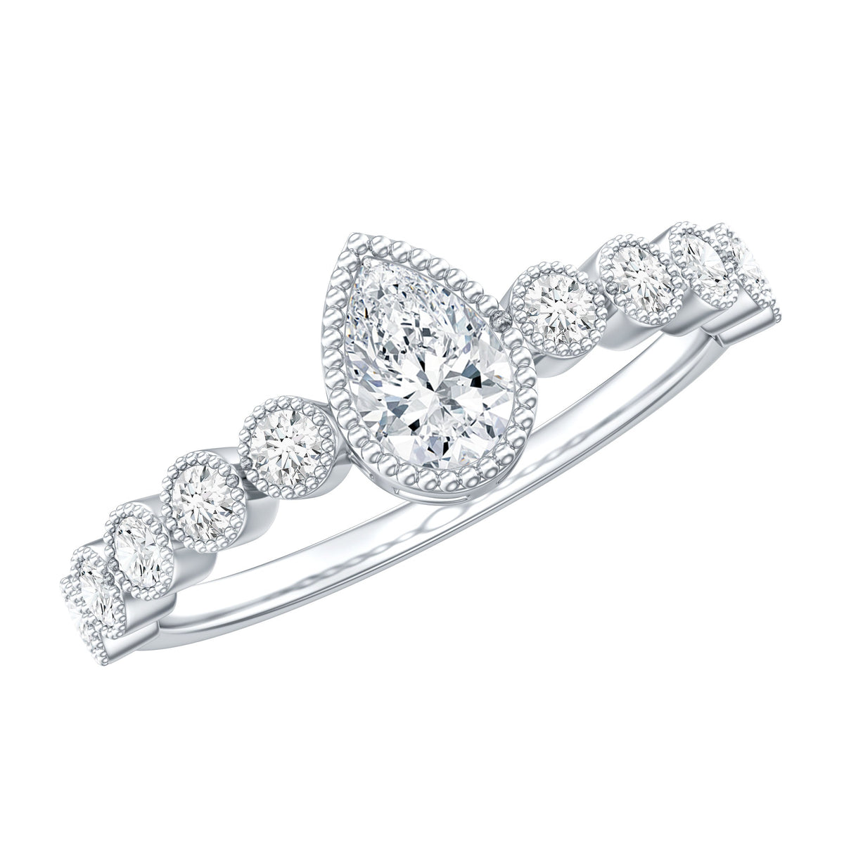 Lab Grown Diamond 5X7 MM Pear Shaped Engagement Ring With Side Stones