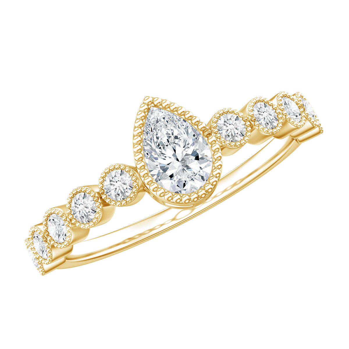 Lab Grown Diamond 5X7 MM Pear Shaped Engagement Ring With Side Stones