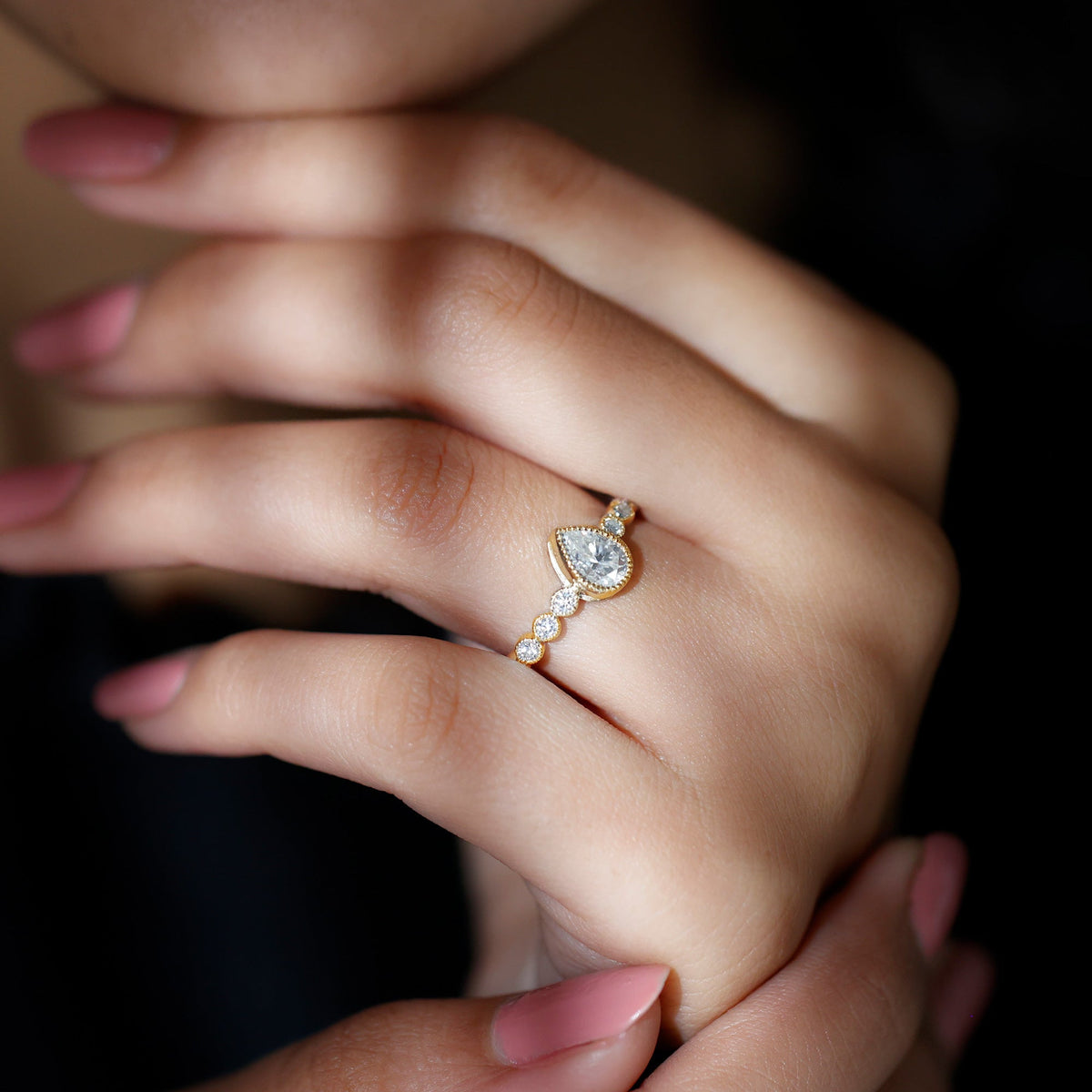 Lab Grown Diamond 5X7 MM Pear Shaped Engagement Ring With Side Stones