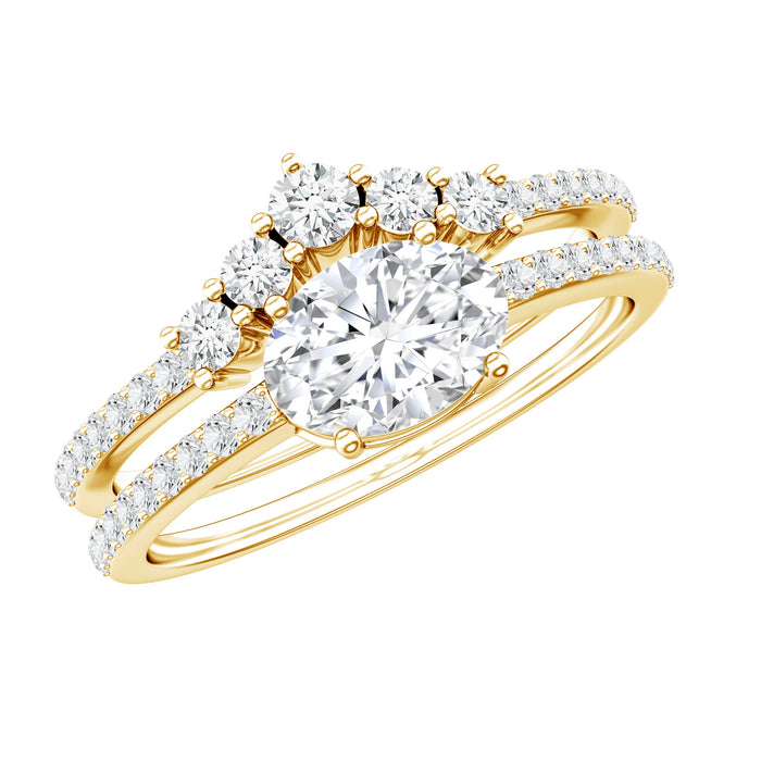 Lab-grown 5x7 mm diamond engagement ring enhancer by Rosec Jewels, featuring sparkling diamonds and intricate metalwork.