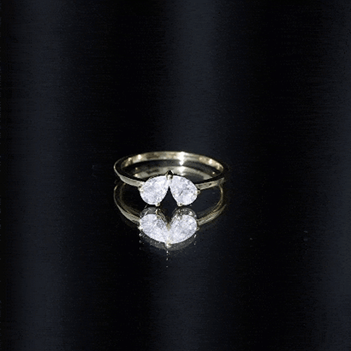 Yellow gold lab-grown diamond 2-stone promise ring from Rosec Jewels, showcasing two sparkling diamonds set in a delicate band.