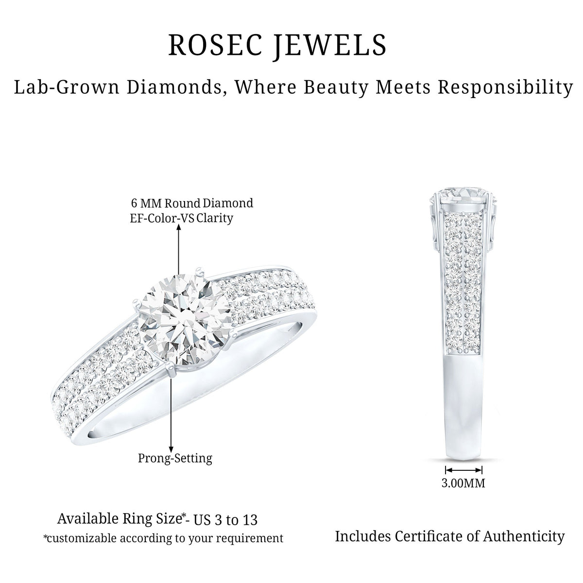 Certified 0.9 Carat Lab Grown Diamond Engagement Ring With Side Stones