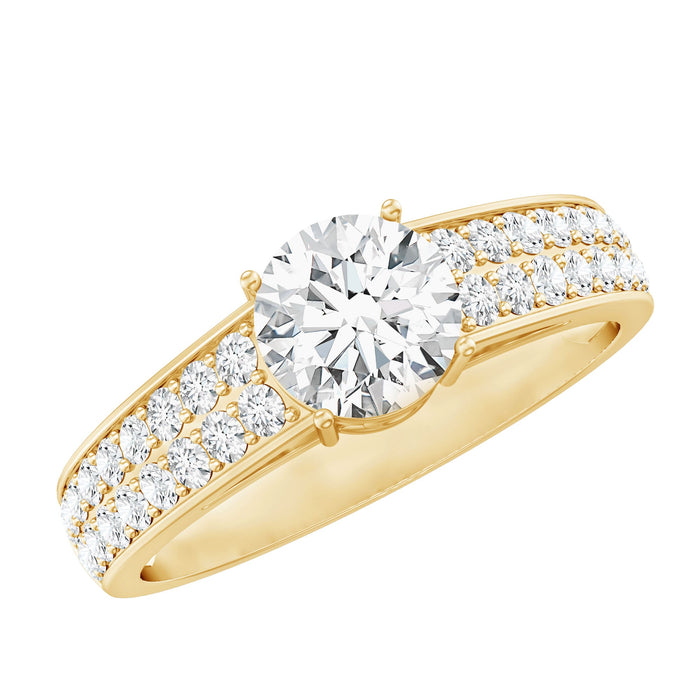 Certified 0.9 carat lab-grown diamond engagement ring with side stones, featuring a Rosec Jewels ring design and elegant metal setting.