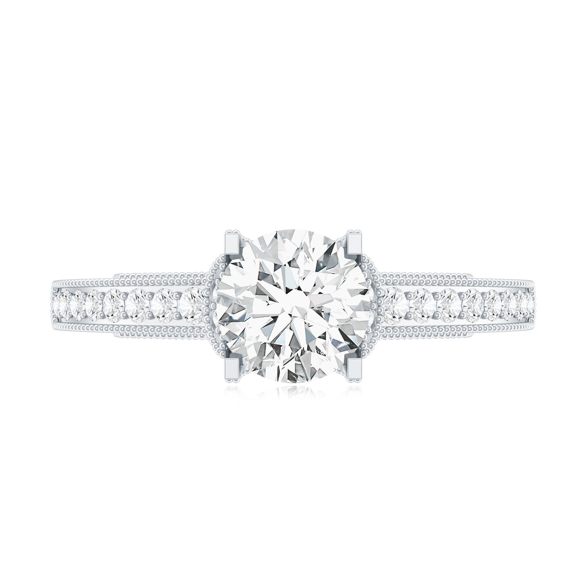 Certified Lab Grown Diamond 6 MM Round Engagement Ring With Side Stones
